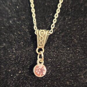 Silver Toned Necklace with Pink Crystal/ Artificial Diamond, Handcrafted